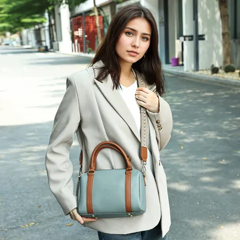 Donna Vera Pelle Boston Cuscino Borsa Moda Casual Chic Tracolla Borsa a Spalla Manico Superiore Borsetta Uso Quotidiano