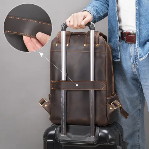 Zaino da Lavoro Vintage in Vera Pelle per Uomo Grande Capacità Borsa per Laptop Viaggio Pelle Bovina