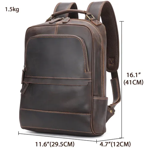 Zaino da Lavoro Vintage in Vera Pelle per Uomo Grande Capacità Borsa per Laptop Viaggio Pelle Bovina