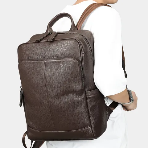 Mens Genuine Leather Business Casual Backpack Large Capacity Laptop School Bag Vintage Travel Daypack