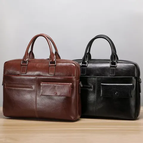 Mallette en Cuir Véritable pour Hommes Grande Capacité Vintage Sac d'Ordinateur d'Affaires Sac à Main Décontracté Sac Bandoulière