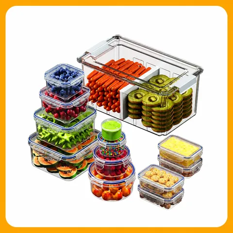 Transparent Kühlschrank Organizer Box Set PET Lebensmittel Aufbewahrung Behälter Küche Obst Gemüse Frischhaltedose