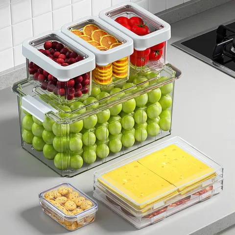 Transparent Kühlschrank Organizer Box Set PET Lebensmittel Aufbewahrung Behälter Küche Obst Gemüse Frischhaltedose