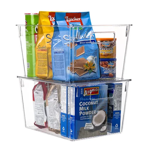 Transparent PET Storage Box With Lid Clear Desktop Organizer Kitchen Refrigerator Food Sundries Storage Container Case