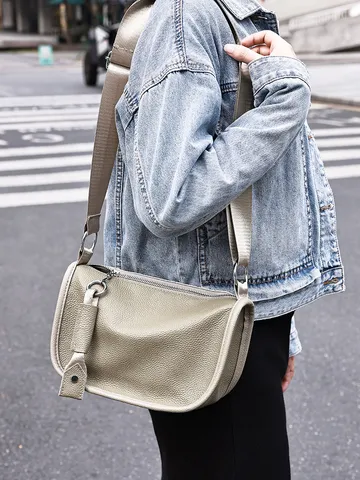 Borsa a Tracolla Casual da Donna in Pelle di Vacchetta a Forma di Raviolo Borsa a Spalla Morbida Grande Capacità Viaggio