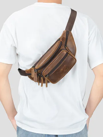 Marsupio Petto Uomo Vera Pelle Vintage Multifunzione Tracolla Borsa