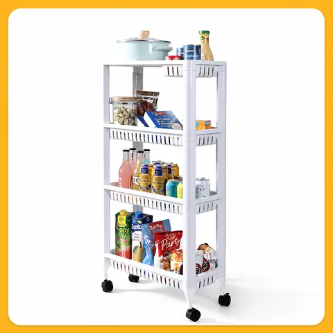 Multi Functional PET Plastic Storage Rack Kitchen Bathroom Multi Layer Movable Rolling Cart Organizer Shelf