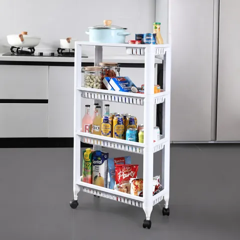 Multi Functional PET Plastic Storage Rack Kitchen Bathroom Multi Layer Movable Rolling Cart Organizer Shelf