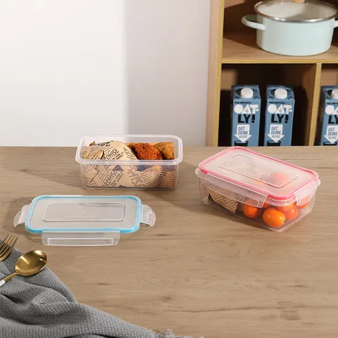 Rechteckiger Kunststoff Lebensmittel Aufbewahrungsbehälter Mikrowellengeeignet Klare Luftdichte Bento Box Küche Kühlschrank Organizer