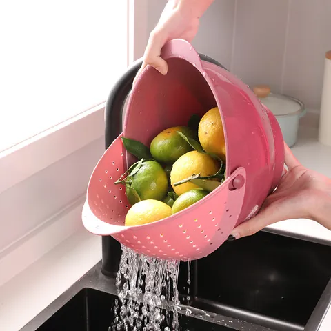 Kitchen Plastic Double Layer Rotating Drain Basket Fruit Vegetable Washing Basket Modern Minimalist Household Storage Basket