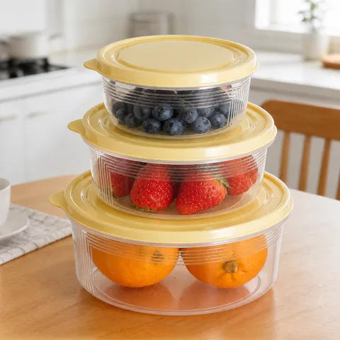 Clear Plastic Food Storage Containers Round Airtight Meal Prep Containers Kitchen Refrigerator Food Organizer Set