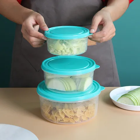 Clear Plastic Food Storage Containers Round Airtight Meal Prep Containers Kitchen Refrigerator Food Organizer Set