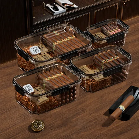 Transparent Plastic Cigar Humidor Box Sealed Portable Cigar Storage Case With Hygrometer And Humidification Pack For Home Office Travel