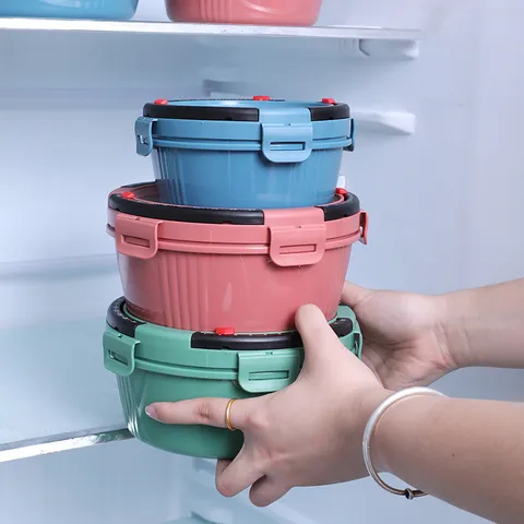 Round Sealed Refrigerator Storage Box With Time Scale Fresh Keeping Food Container Plastic Kitchen Organizer