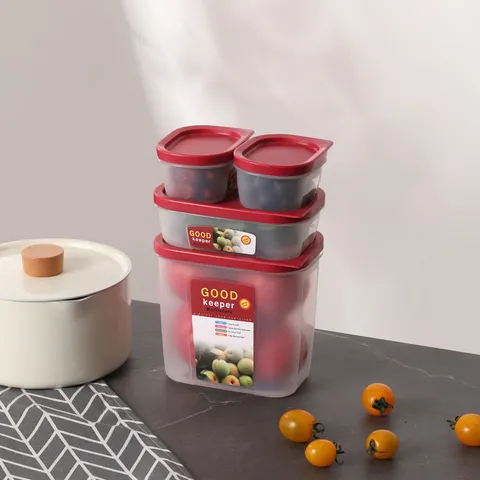 Küche Kühlschrank Lebensmittel Aufbewahrungsbehälter Set Klares Plastik Obst Gemüse Frischehaltebox Mit Roten Deckeln Haus Küche Organisation