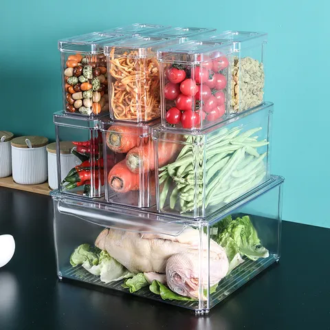 Klares PET Kühlschrank Aufbewahrungsbox Stapelbarer Lebensmittelspeicher Küchen Organizer Für Gemüse Und Obst