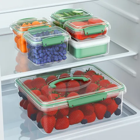 Lebensmittel Aufbewahrungsbehälter Kühlschrank Organizer Box Versiegelter Kunststoff Obst Gemüse Küchenbehälter Mit Griff