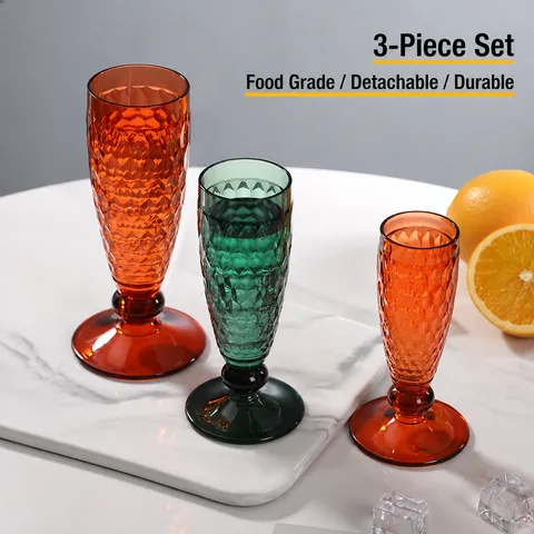 Verre à Pied en Plastique Gaufré Vintage Réutilisable Incassable Coupe à Champagne pour Maison Fête Cuisine Drinkware