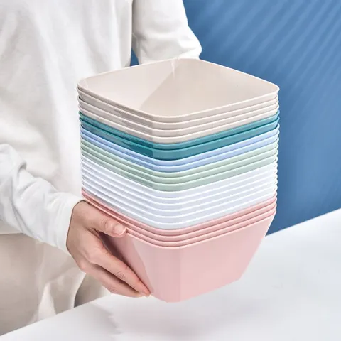 Haushalt Kunststoff Obstteller Macaron Farbe Quadratische Salatschüssel Snack Süßigkeiten Aufbewahrungsbehälter Küche Geschirr