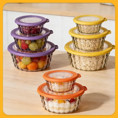 Ensemble de Boîtes de Conservation en Plastique pour la Maison Bol à Salade Rond Couvert Conteneur de Stockage Scellé Transparent
