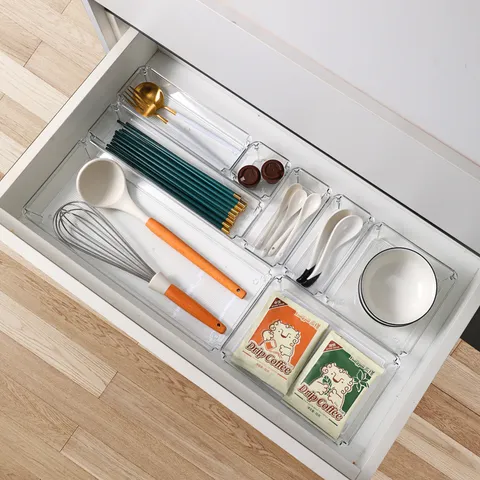 Transparent Plastic Drawer Organizer Modular Storage Box Clear Desktop Makeup Stationery Divider Kitchen Wardrobe