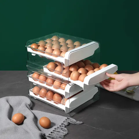 Double Layer Drawer Refrigerator Egg Storage Box Transparent PET Plastic 40 Grids Fresh Keeping Kitchen Organizer