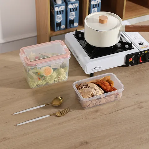 Plastic Rectangular Food Storage Container Clear Fresh Keeping Box With Handle Microwaveable Meal Prep Box Kitchen Organizer