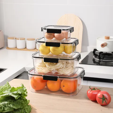 Clear Plastic Refrigerator Storage Box Food Grade Kitchen Freezer Organizer Container With Sealing Lid And Latch