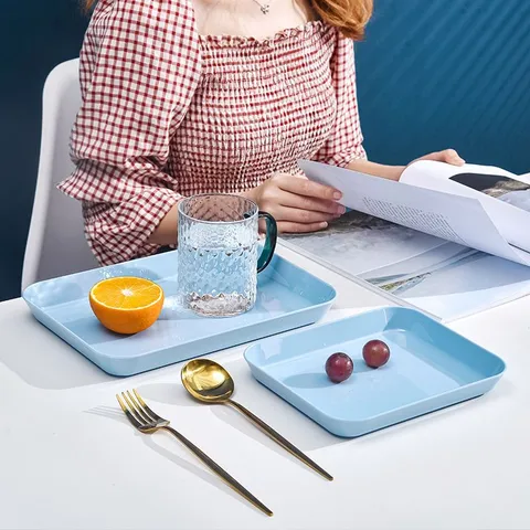 Plateau de Service Polyvalent en Plastique PET Style Japonais Assiette à Dessert Steak Couleur Unie Assiette à Os Salade de Fruits Vaisselle de Cuisine