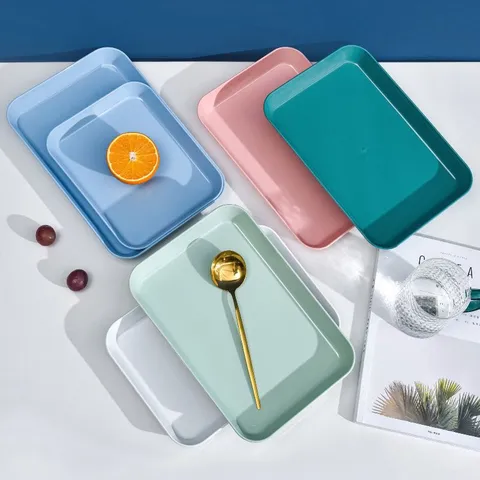 Plateau de Service Polyvalent en Plastique PET Style Japonais Assiette à Dessert Steak Couleur Unie Assiette à Os Salade de Fruits Vaisselle de Cuisine