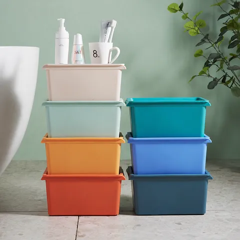 Plastic Household Storage Box With Lid Desktop Sundries Organizer Container Stackable Clothing Toy Storage Box