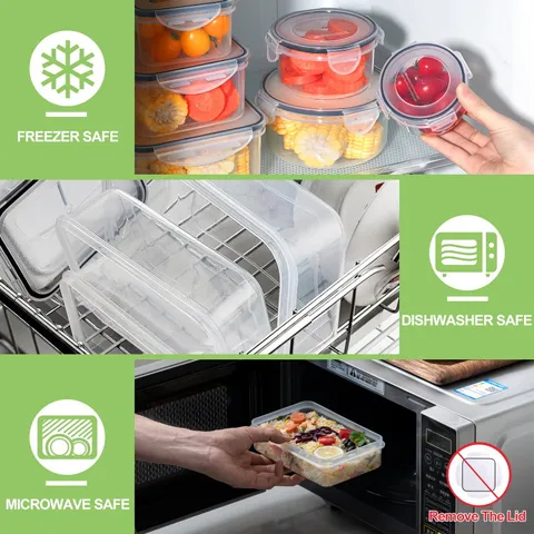 Transparent Plastic Food Storage Containers Set Kitchen Refrigerator Sealed Crisper Box Microwave Safe Meal Prep Container