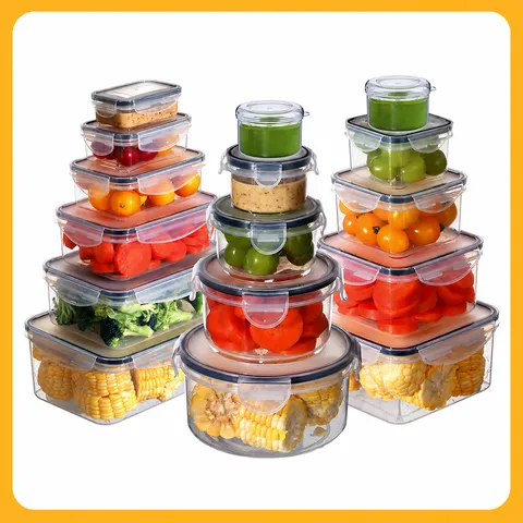 Transparent Plastic Food Storage Containers Set Kitchen Refrigerator Sealed Crisper Box Microwave Safe Meal Prep Container