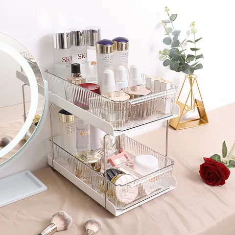 Transparent Cosmetic Storage Box PET Multi-Layer Desktop Organizer Drawer Style Makeup Storage Rack For Bathroom Kitchen Home