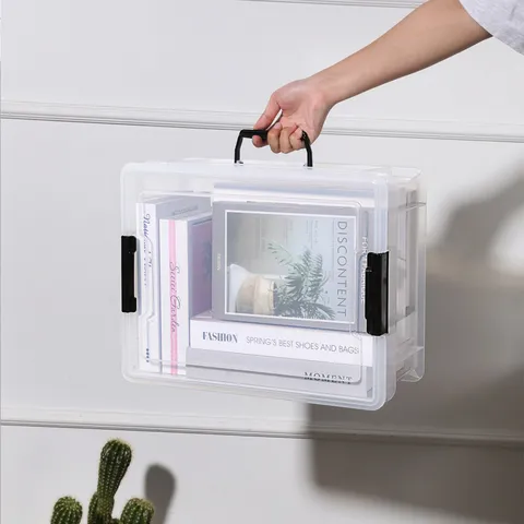 Clear Plastic Storage Box With Lid And Handles Stackable Large Capacity Container For Home Snacks Clothes Toys