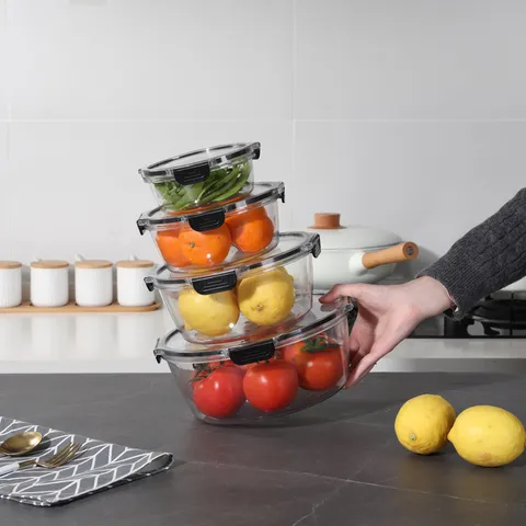 Transparent Plastic Refrigerator Storage Box Kitchen Food Fresh Keeping Sealed Container Four-Piece Set Organizer