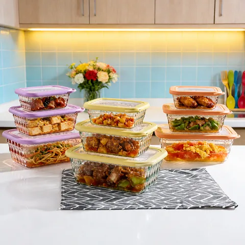Set Contenitori per Alimenti in Plastica Quadrato Contenitore con Coperchio Insalatiera Organizzatore Cucina