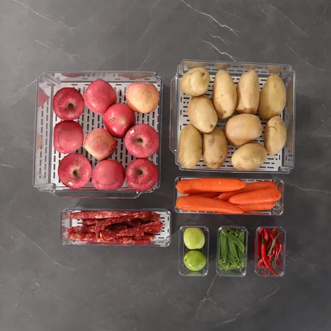 Transparentes PET Kühlschrank Aufbewahrungsbox Set Mit Abtropfgitter Küche Lebensmittel Obst Gemüse Klarer Organizer