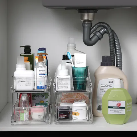Transparant PET Kunststof Dubbellaags Make-up Organizer Rek Bureau Opslag Plank Multifunctionele Gelaagde Cosmetica Doos Voor Thuis