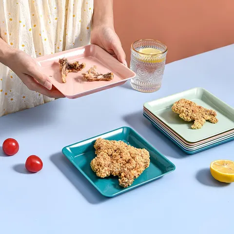 Minimalist PET Square Bone Trash Dish Household Small Snack Plate Multi-Function Plastic Bone Plate For Home Kitchen