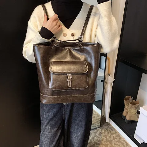 Zaino e Tote Bag in Pelle PU Retro per Donna Doppio Uso Casual Moda Viaggio Quotidiano Borsa Scolastica Urbano Minimalista
