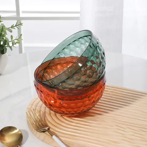 Saladier en Plastique à Motif Diamant de Luxe Créatif Ménage Bol de Fruits Transparent Ensemble de Vaisselle de Cuisine