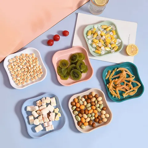 Nordic Style Plastic Household Plate Multi Color Square Snack Dried Fruit Plate Table Bone Spitting Dish Meal Plate