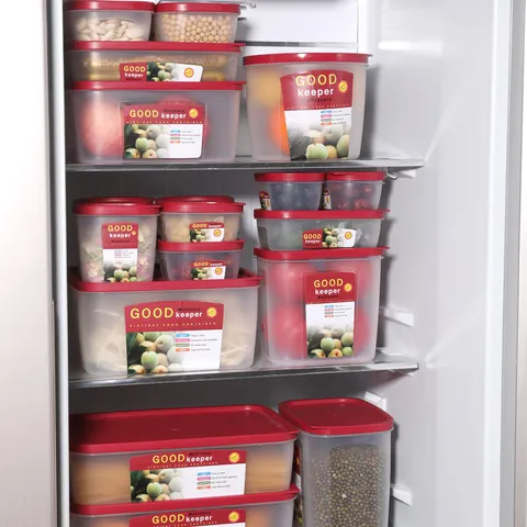Food Grade Plastic Refrigerator Storage Box Sealed Crisper Box With Red Lid Kitchen Fruit Food Storage Container