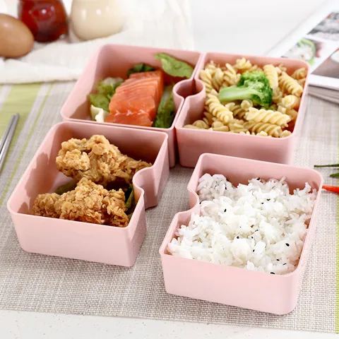 Portable Rectangular Bento Box Set With Compartments Drain Board Plastic Food Container For Picnic