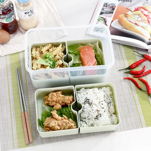 Portable Rectangular Bento Box Set With Compartments Drain Board Plastic Food Container For Picnic