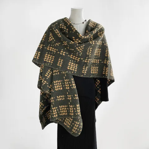 Chal de Punto de Imitación Cachemira de Moda para Mujer Otoño Invierno Ropa de Abrigo Cárdigan Sin Mangas Patrón Geométrico Capa