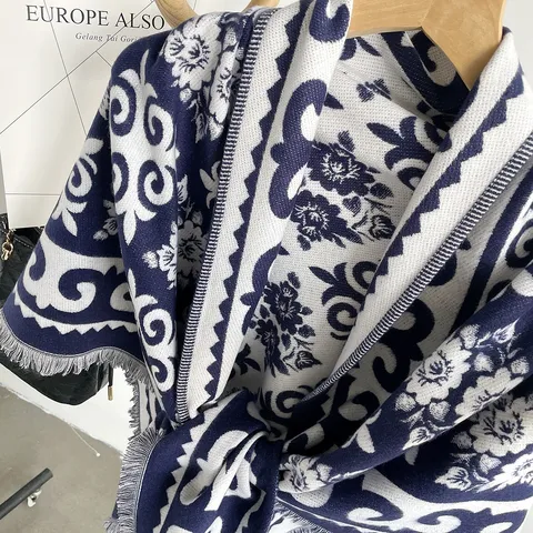 Chal de Imitación Cachemira Cálido Otoño Invierno Mujer Retro Étnico Jacquard Borla Bufanda Triangular Capa