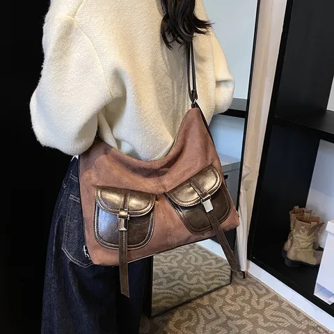 Women Vintage Motorcycle Style PU Leather Backpack Casual Commuting Tote Bag Large Capacity Multi Pocket School Bookbag