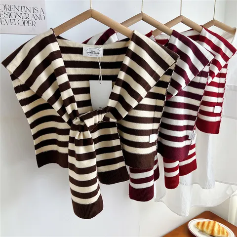 Mujer Bufanda Chal Tejido A Rayas Moda Bloque De Color Falso Cuello Decorativo Cálido